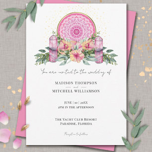 Pink Floral Mandala Crystals Metaphysical Wedding Invitation