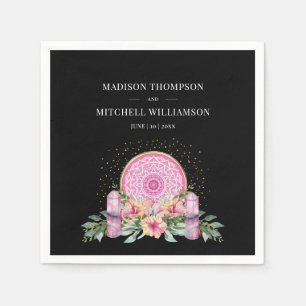 Pink Floral Mandala Crystals Metaphysical Wedding Napkins