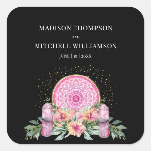 Pink Floral Mandala Crystals Metaphysical Wedding Square Sticker