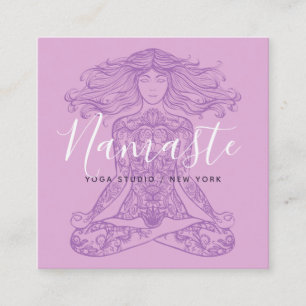 Pink floral mandala meditation yoga instructor square business card