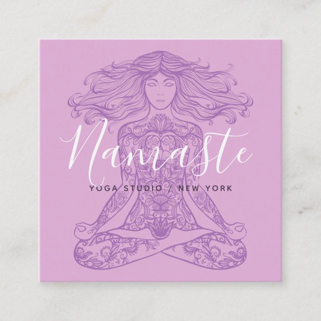 Pink floral mandala meditation yoga instructor square business card (Front)