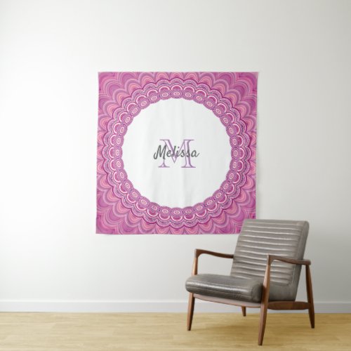 Pink Floral Mandala Monogram Tapestry