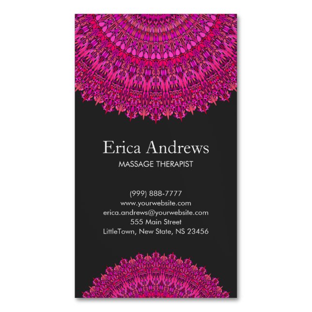 Pink Floral Mandala Ornament Business Card Magnet (Front Vertical)