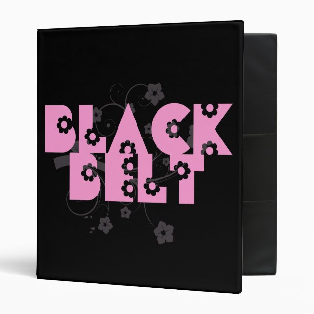 Pink Floral Martial Arts Black Belt 3 Ring Binder (Front/Inside)