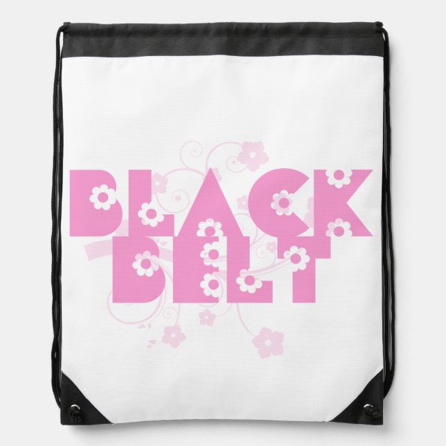 Pink Floral Martial Arts Black Belt Backpack (Front)