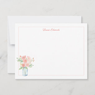 Pink Floral Mason Jar Border Personalized Note Card
