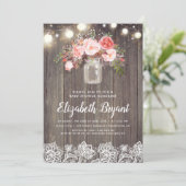 Pink Floral Mason Jar Rustic Lace Baby Shower Invitation (Standing Front)