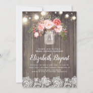 Pink Floral Mason Jar Rustic Lace Bridal Shower Invitation at Zazzle