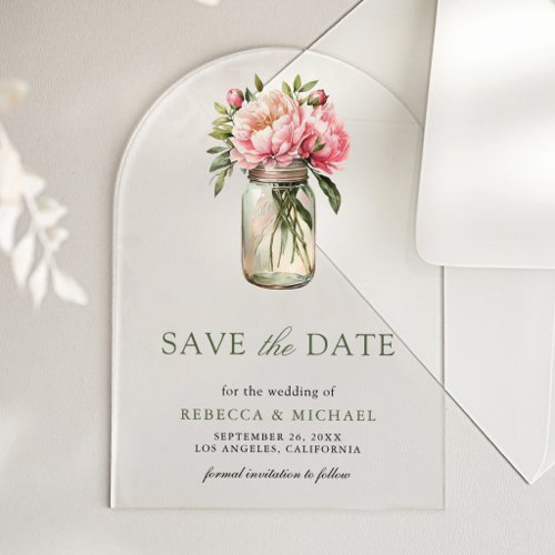 Pink Floral Mason Jar Wedding Save the Date