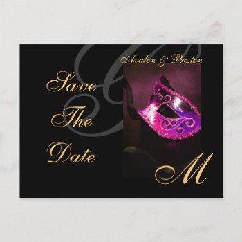 Pink Floral Masquerde Save The Date Postcard by theedgeweddings at Zazzle