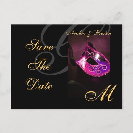 Pink Floral Masquerde Save The Date Postcard