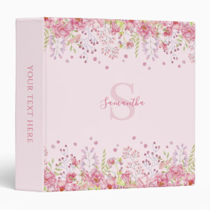 Pink Floral Meadow Personalized 3 Ring Binder