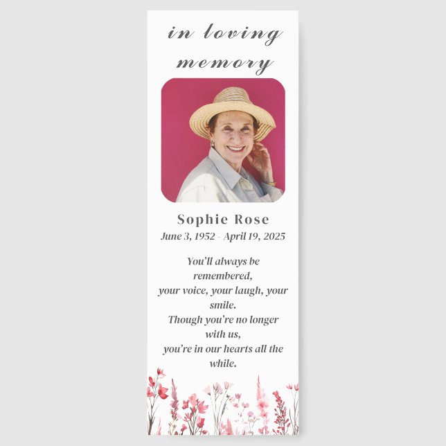 Pink Floral Memorial Celebration of Life Funeral Bookmarks (Front)