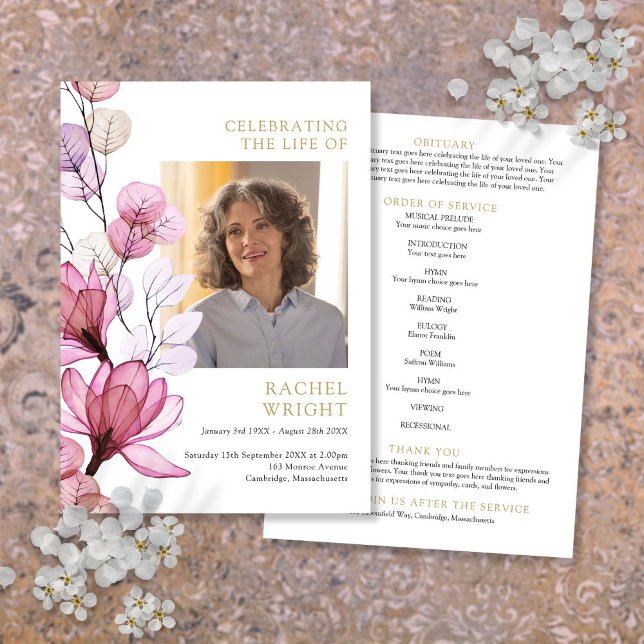 Pink Floral Memorial Funeral Order Of Service Program (Pink Floral Memorial Funeral Order Of Service Program)