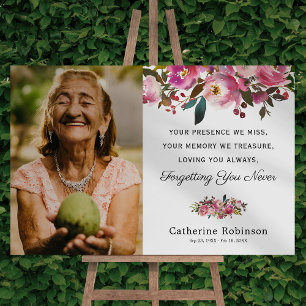 Pink Floral Memorial Funeral Photo Foam Board