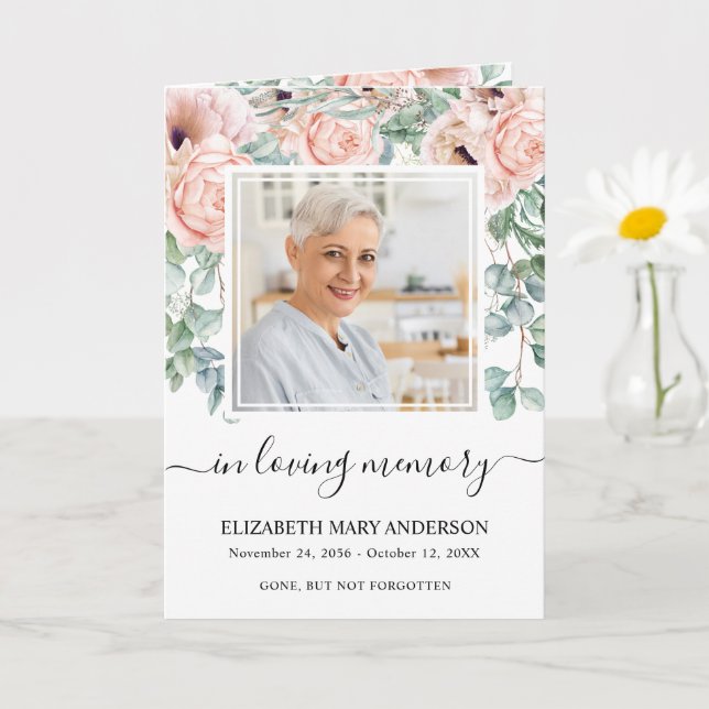 Pink Floral Memorial Funeral Program (Small Plant)
