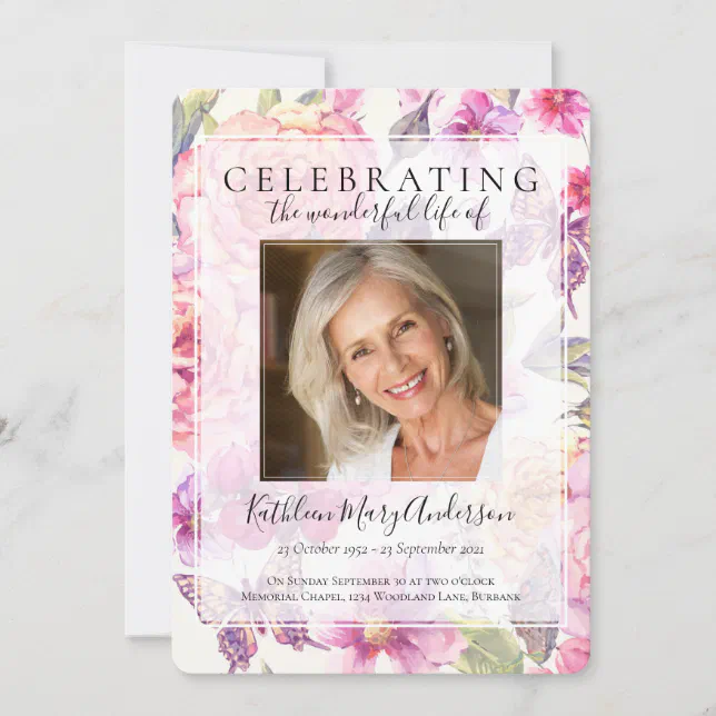 Pink Floral Memorial Service Invitation | Zazzle