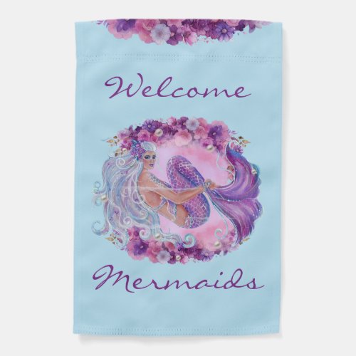 Pink floral mermaid art By Renee L Lavoie Garden Flag