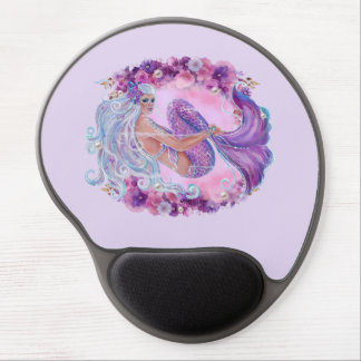 Pink floral mermaid art by Renee Lavoie Gel Mouse Pad
