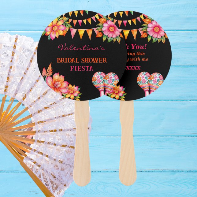 Pink Floral Mexican Fiesta Bridal Shower Hand Fan (Creator Uploaded)