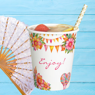 Pink Floral Mexican Fiesta Bridal Shower Paper Cups