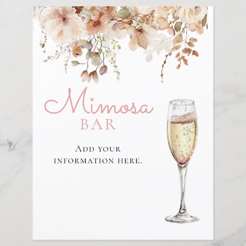 Pink Floral Mimosa Bar Champagne Menu Sign