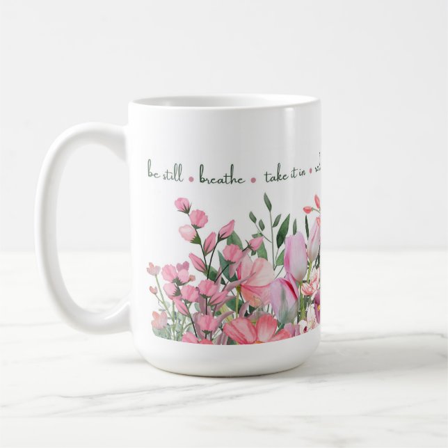 Pink Floral 'Mindful Blooms' Mug (Left)