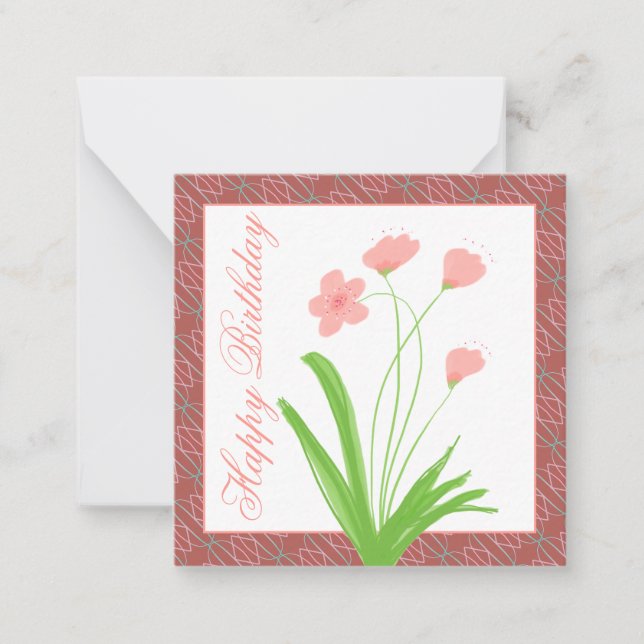 Pink Floral Mini Note Card (Front)
