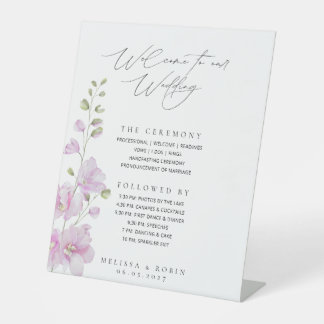 Pink Floral Minimal Wedding Welcome Sign Schedule