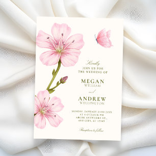 Pink floral minimalist elegant wedding invitation