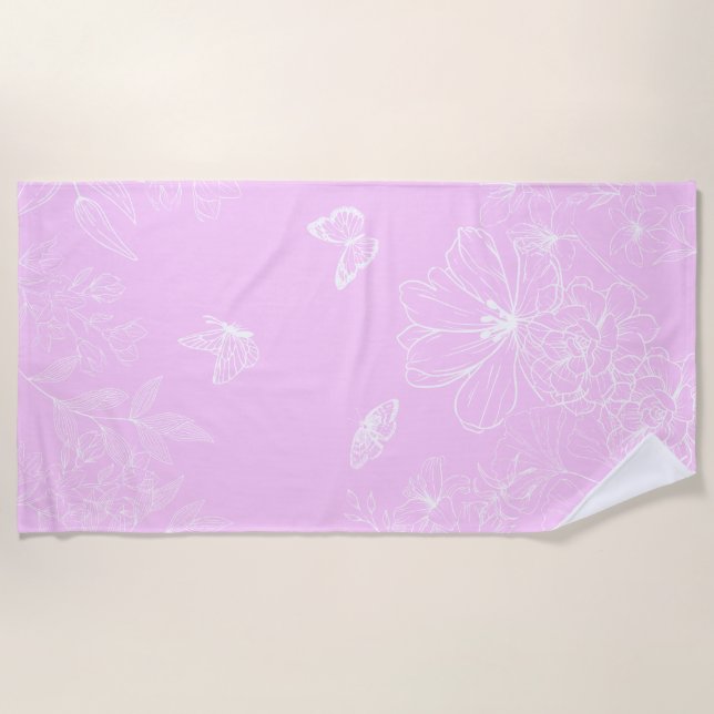 Pink Floral Minimalist Pattern Modern Abstract Beach Towel (Front)