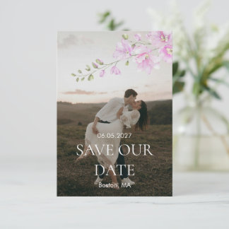 Pink Floral Minimalist Wedding Save the Date