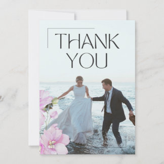 Pink Floral Minimalist Wedding Thank You Card