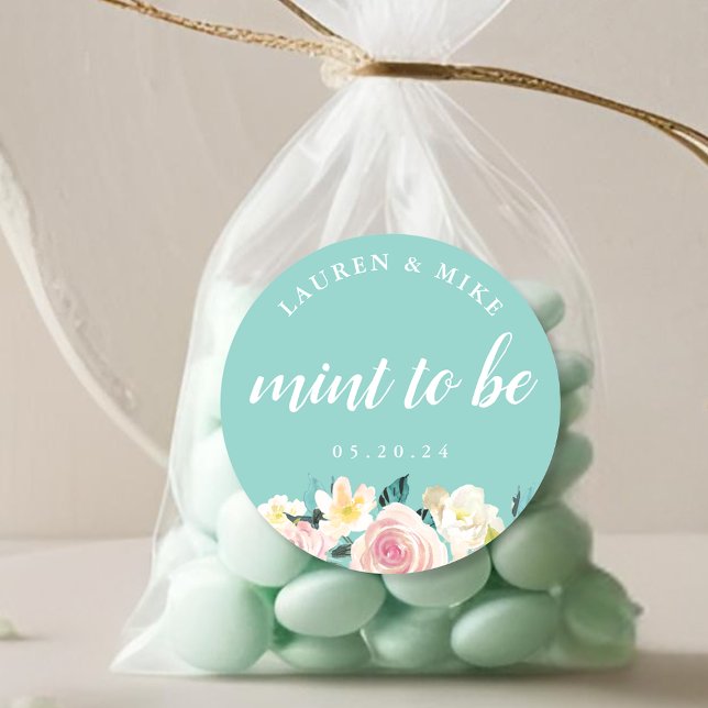 Pink Floral Mint to Be Wedding Mint Favor Classic Round Sticker (Creator Uploaded)