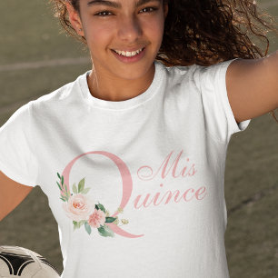Pink Floral Mis Quince 15th Birthday T-Shirt