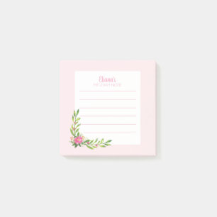 Pink Floral Mitzvah Note: 3x3 Sticky Pad Post-it N Post-it Notes
