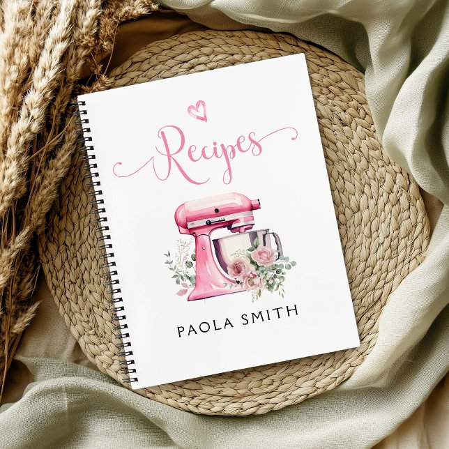 Pink Floral Mixer Personalized Recipe Notebook (Creator Uploaded)