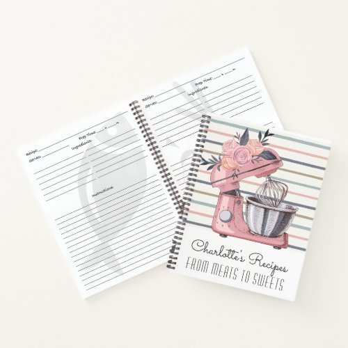Pink Floral Mixer Recipe  Notebook