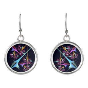 Pink Floral Modern Abstract Art Color Pattern #01 Earrings