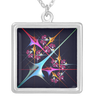 Pink Floral Modern Abstract Art Color Pattern #01 Silver Plated Necklace