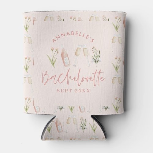 Pink floral modern pink girly bachelorette party c can cooler