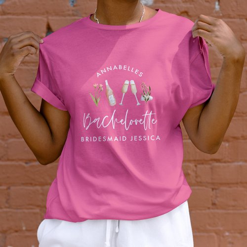 Pink floral modern pink girly bachelorette party T T_Shirt