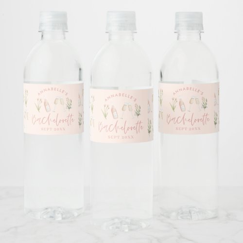 Pink floral modern pink girly bachelorette party water bottle label