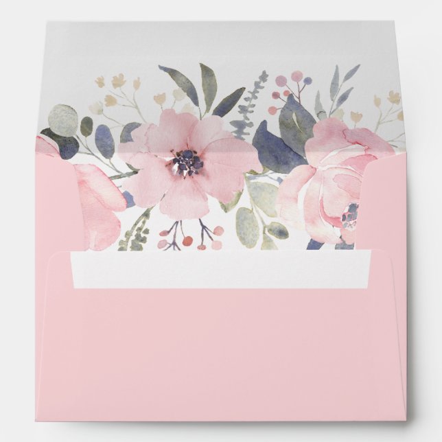 Pink Floral Modern Watercolor Bridal Shower Envelope (Back (Bottom))