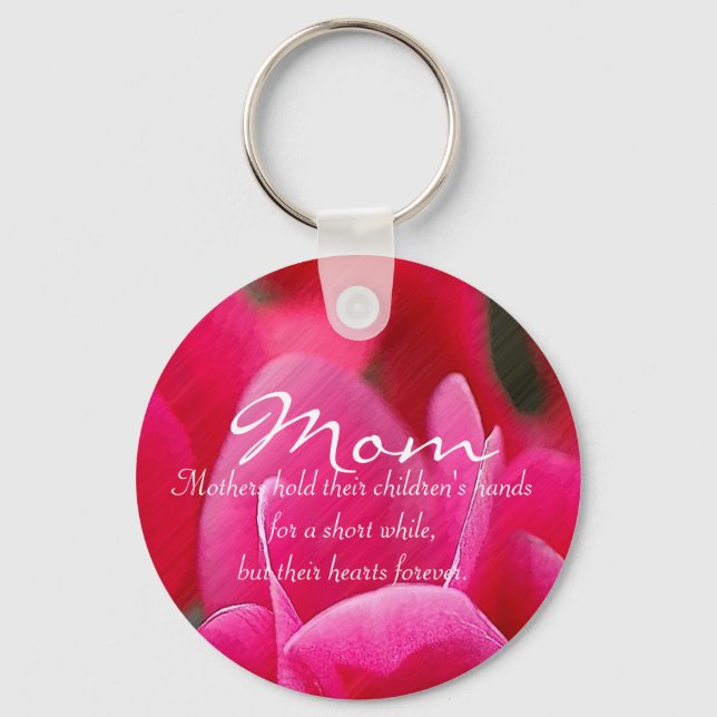 Pink Floral "Mom" Keychain (Front)