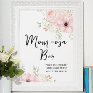 Pink Floral Mom-osa-bar Baby Shower Poster