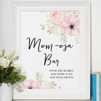 Pink Floral Mom-osa-bar Baby Shower Poster