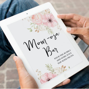 Pink Floral Mom-osa-bar Baby Shower Poster
