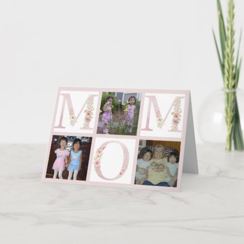 Pink Floral MOM Photo Collage Happy Mothers Day  Card
