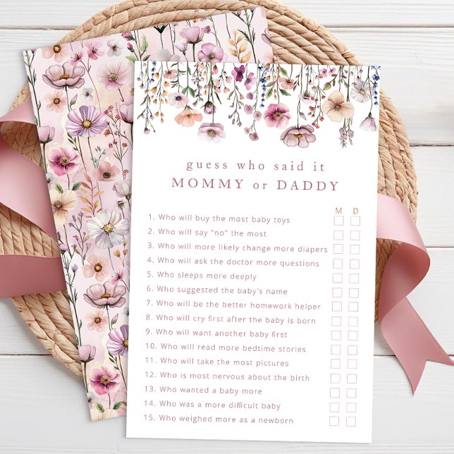 Pink Floral Mommy or Daddy Baby Shower Game (Guess Who - Baby Shower Activity)